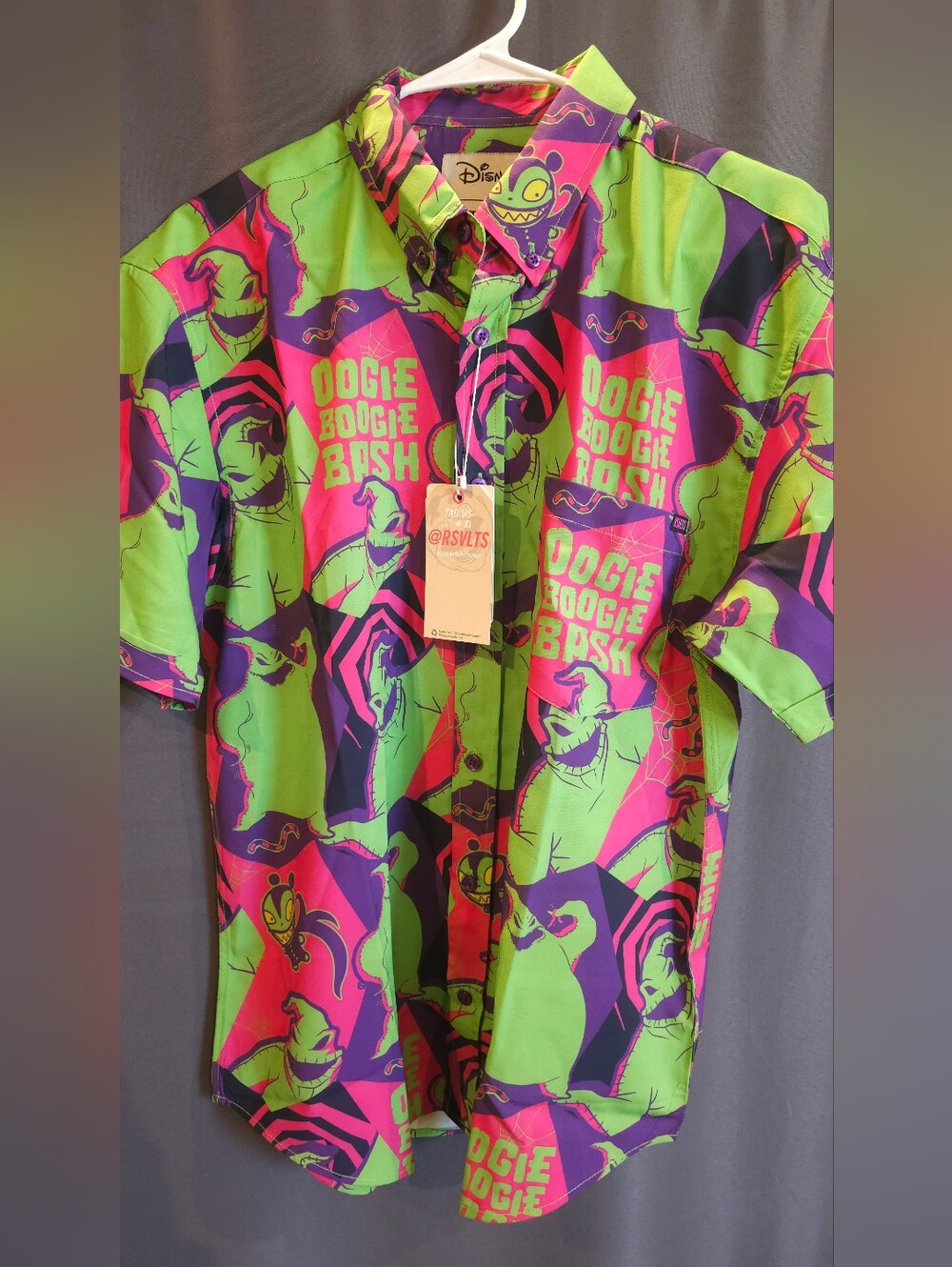 RSVLTS Neon Green/Pink/Purple Oogie Boogie Bash Short Sleeve Button-Up Shirt MED